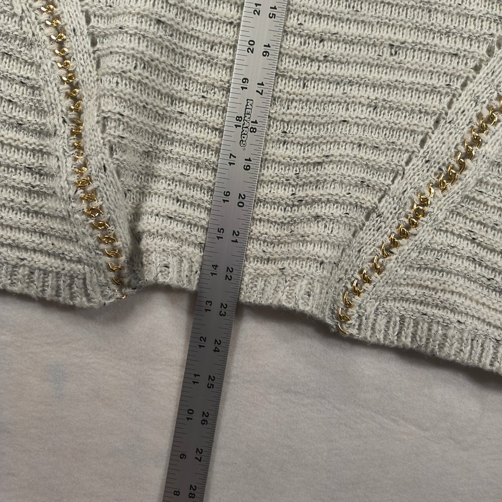 Paper Crane Sweater Gray  Knit Long Sleeve Metallic Gold Chain Trim Cozy Chic‎ - Picture 6 of 10